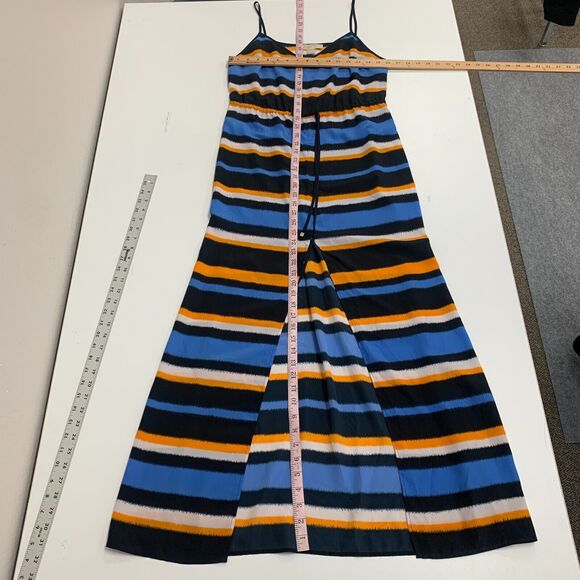Michael Kors Striped Maci Maxi Dress Womens S Small Front Slit Waist Tie V Neck - Picture 6 of 14